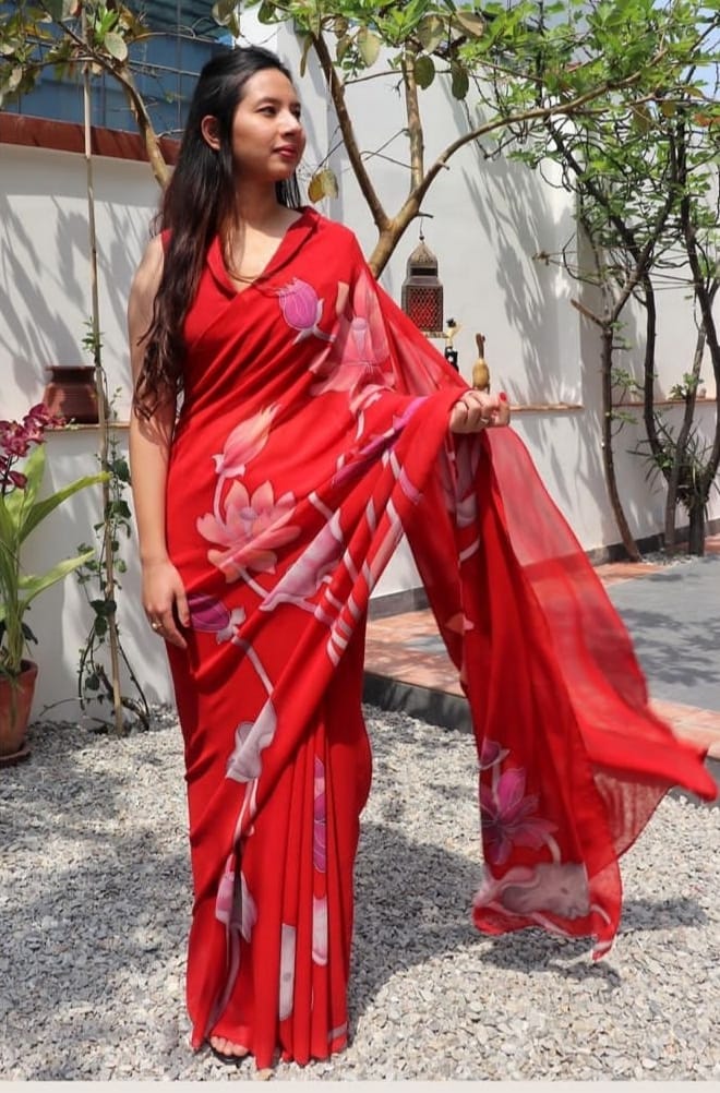 VK 4127 Printed Soft Georgette Sarees Wholesale Clothing Suppliers In India